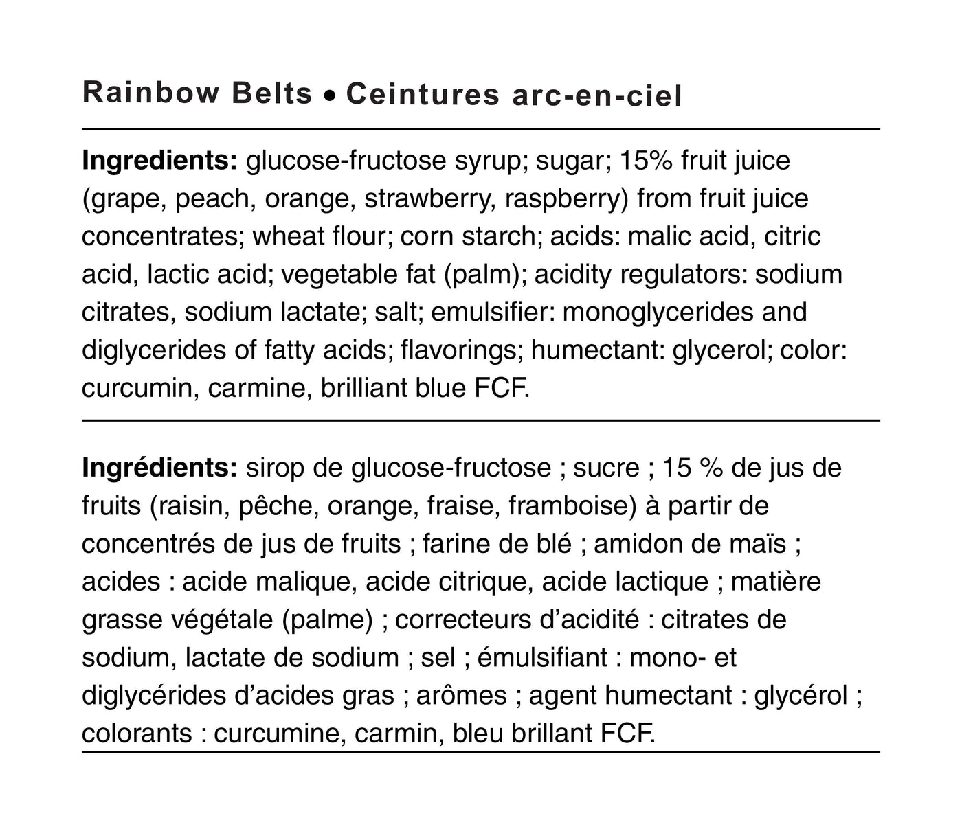 Ingredients - Ceintures arc-en-ciel