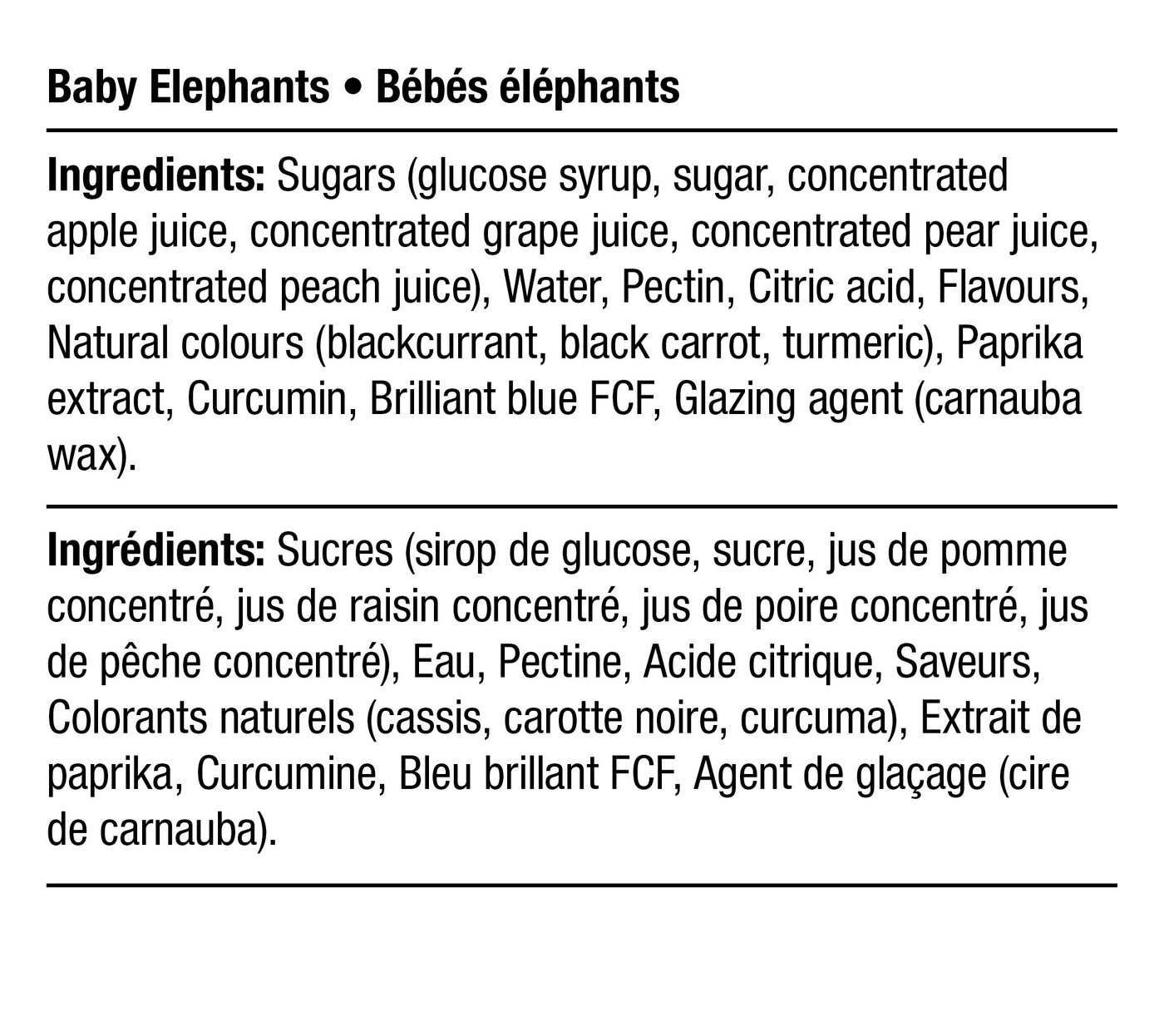 Ingredients - Bébés éléphants