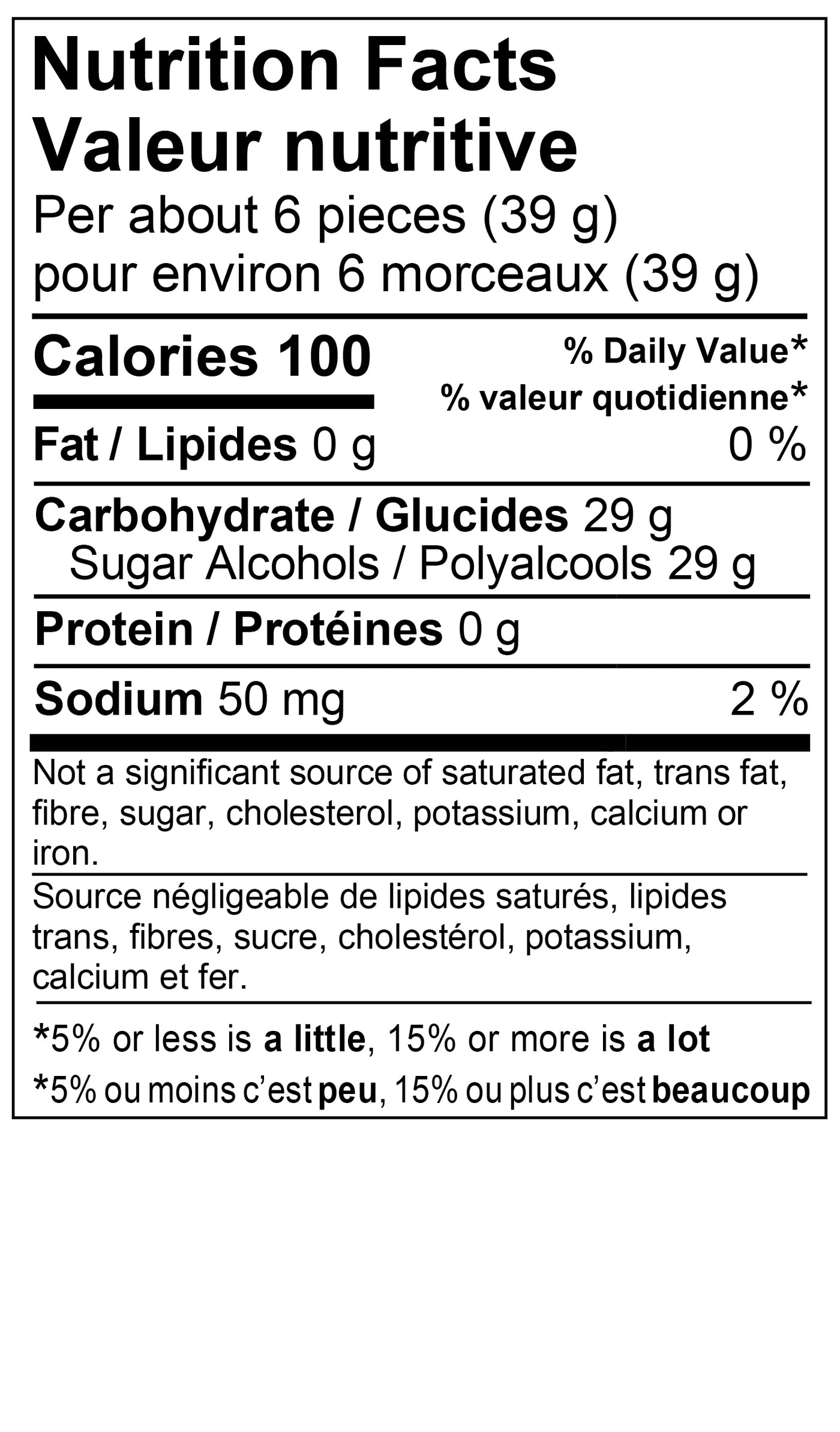 Nutrition Facts - Requins sans sucre ajouté