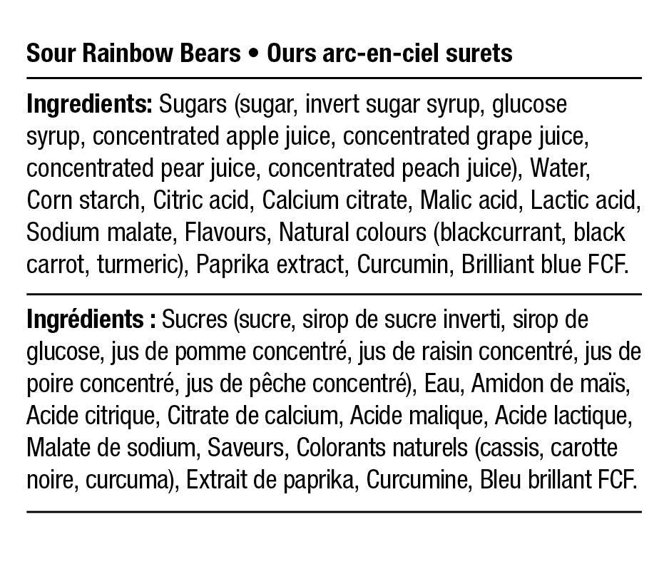 Ingredients - Ours arc-en-ciel surets
