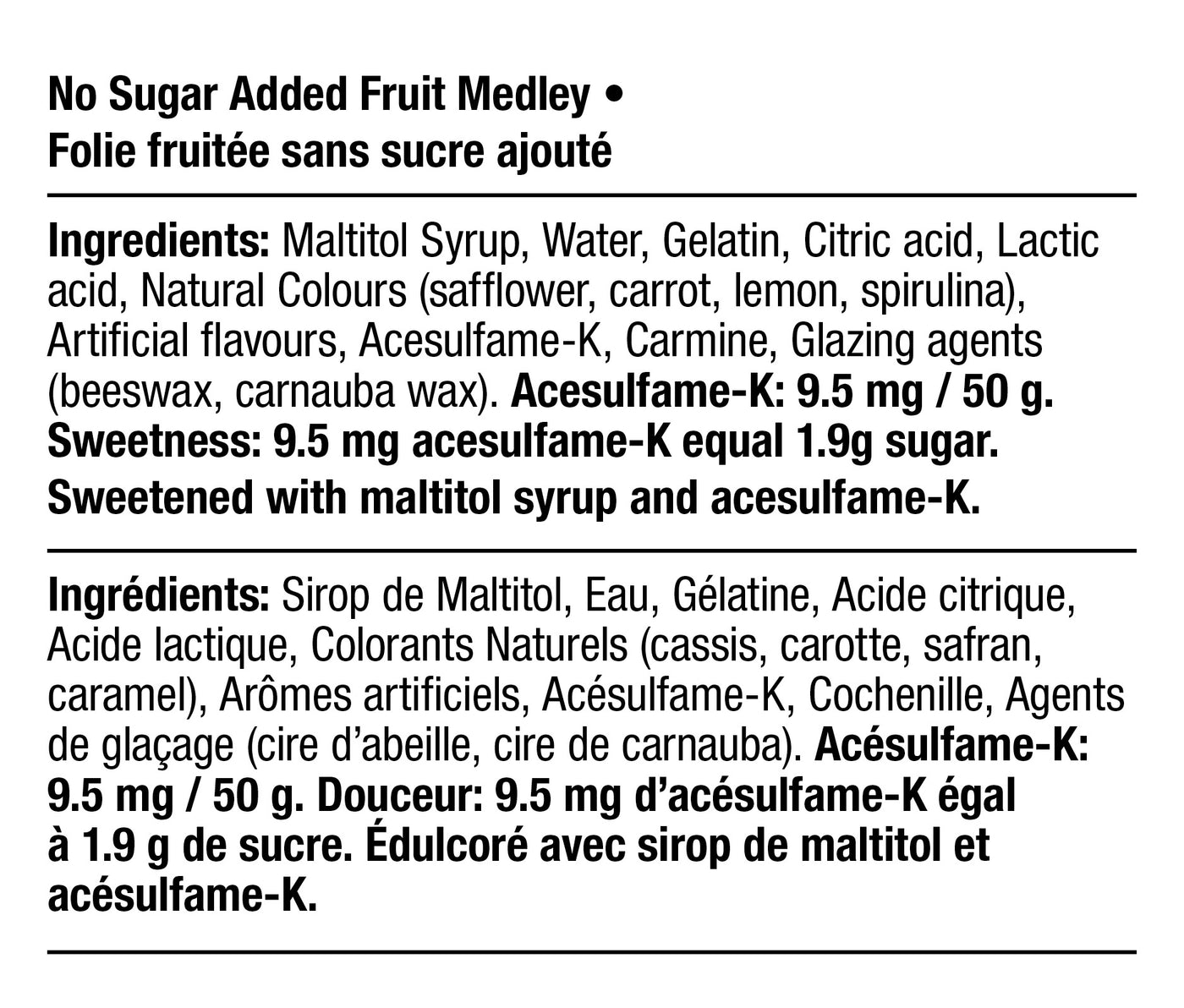 Ingredients - Folie fruitée sans sucre ajouté